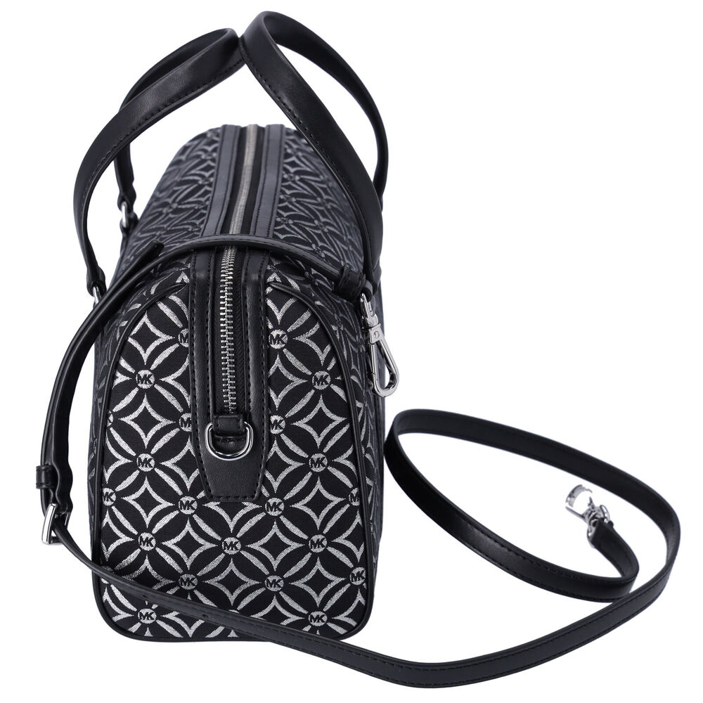 Michael Kors Jet Set Medium Duffle Bag Black Silver Logo Silver Metallic - Picture 2 of 4